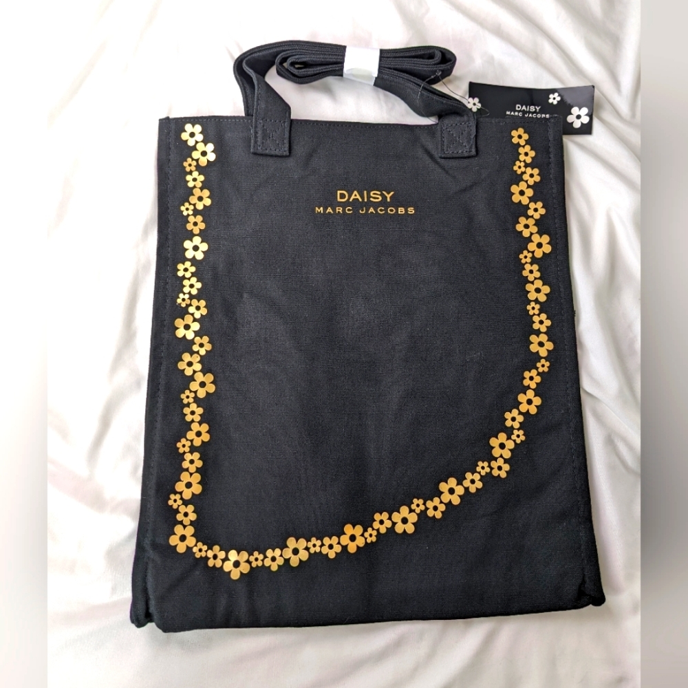 Marc Jacobs Daisy NWT canvas Floral tote bag black gold